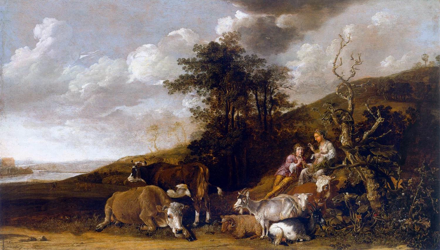Paesaggio con pastorella e pastore che suona il flauto - Museo delle Belle Arti di Budapest
